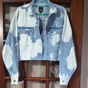 Wild fable Blue & White Tie-Dye Cropped Denim Jacket